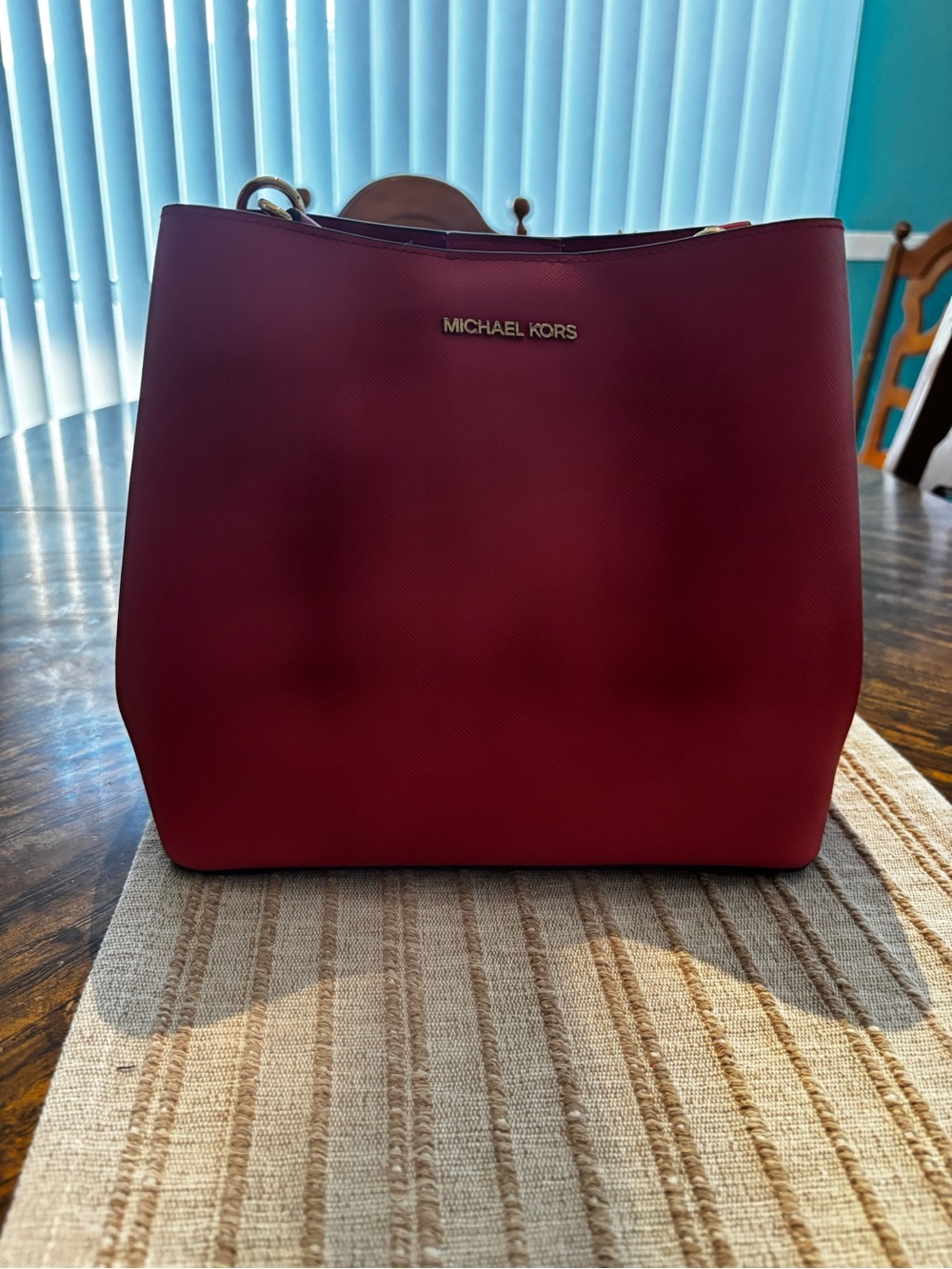 Michael Kors Deep Burgundy Structured Tote with Gold Logo